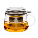 Glass cup with lid and stainless steel strainer - SKLARRA, 400 ml