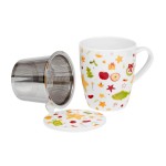 Christmas tradition - porcelain mug with stainless steel strainer and lid, 350 ml