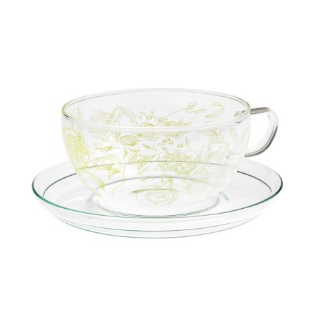 Glass cup with saucer - Rose, 300 ml